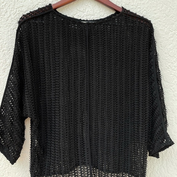 Zara black open crochet top 3/4 sleeves XS - Picture 5 of 6